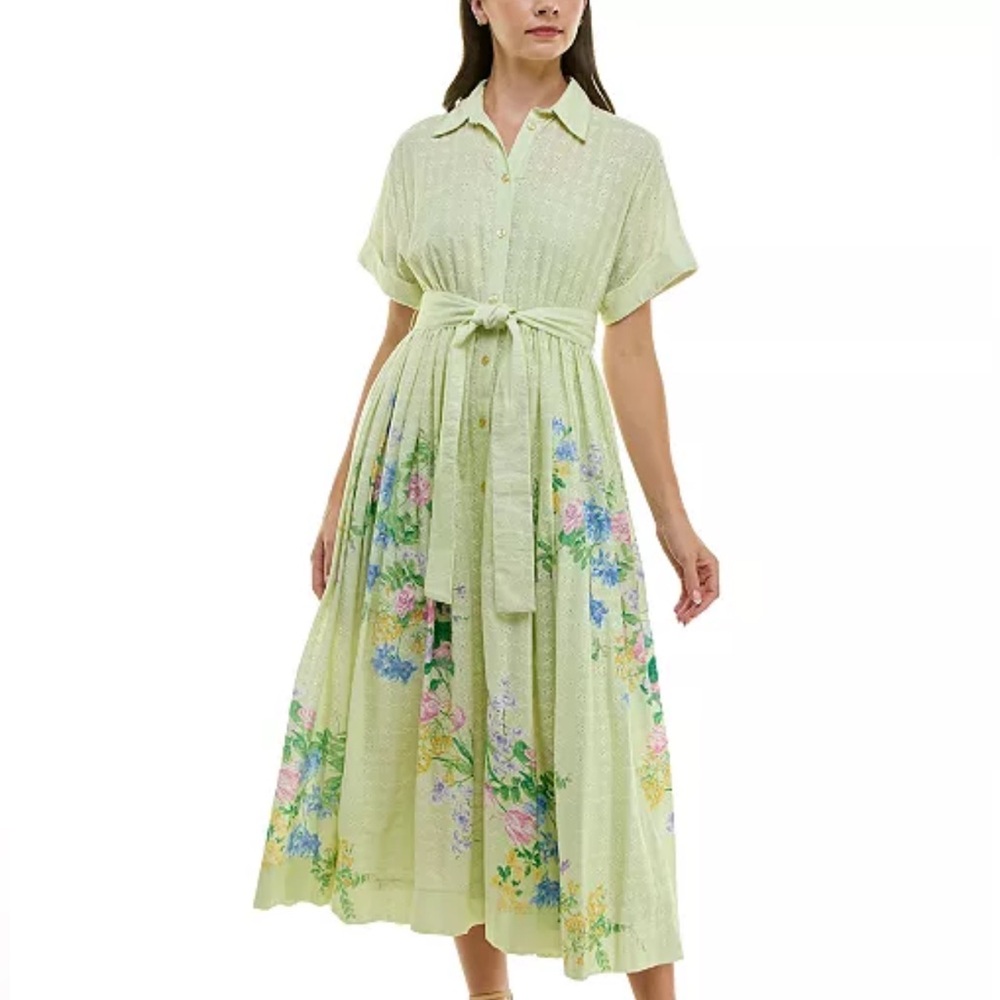 Taylor Pistachio Dress with Floral Print